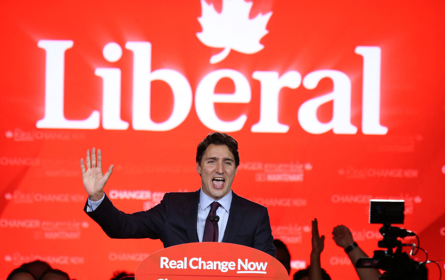 Liberal Party leader Justin Trudeau gives his victory speech after Canada's federal election in Montreal